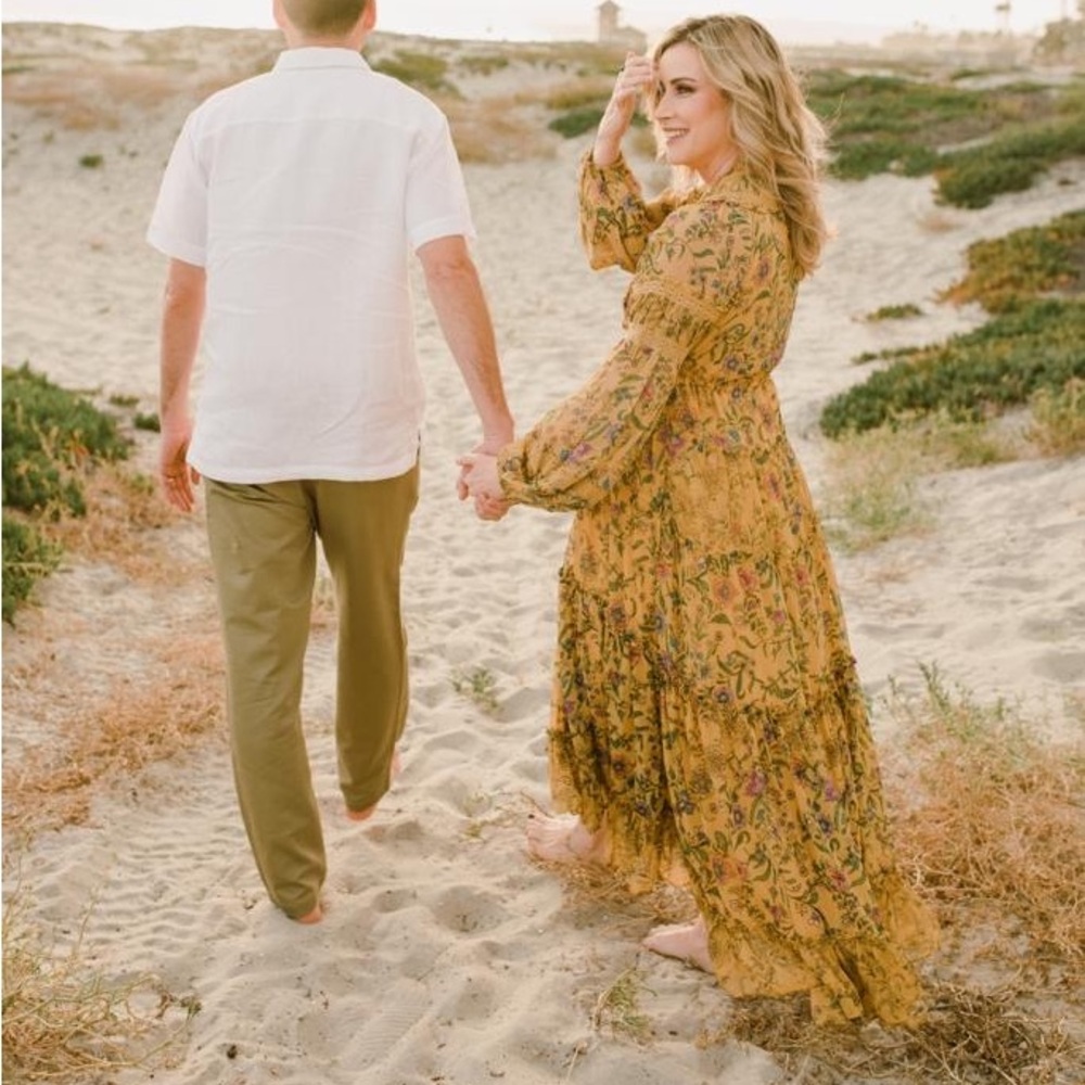 Free People Mustard Floral Long Sleeve Dress